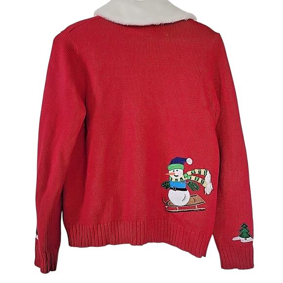 Tiara International Vintage Christmas Cardigan S Fur Trim Beaded Button Up Ugly - Picture 5 of 9